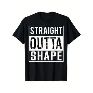Straight Outta Shape T-Shirt Funny Gym Humor Workout Shirt - Casual Round Neck Tee Suitable for Year-Round Wear, Machine Washable Fitness Apparel for Gym & Casual Attire, Non- Male Apparel