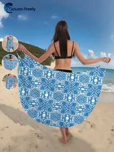 Women's Blue Ombre Print Swimsuit Cover-Up Dress, Summer Pool Beach Party Style, Slim-Fitting Sleeveless Bikini Wrap Skirt, Swimsuit Cover Ups, Beachwear Cover Up