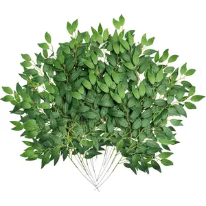 12Pcs Artificial Italian Ruscus Greenery Stems, 21.6'' Fake Green Leaves Decor Silk Plants Spray for Wedding Arch Bouquet Table Centerpieces Vase Filler Home Decor