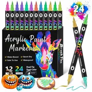 Acrylic Paint Marker Set, 12/24/36-Piece Dual-Tip Two-Color Acrylic Painting Markers Ideal for rock painting, woodwork, canvas, stone, glass, and other craft projects