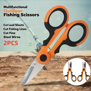 2PCS Professional outdoor fishing sawtooth scissors, portable precision wire cutter, electrician's scissors, anti-slip handle tree branch trimming scissors, thickened stainless steel multi-functional fishing gear, high-power fishing line special scissors