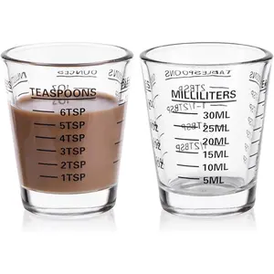 Measuring Cup Shot Glasses 2PACK Espresso Shot Glasses Liquid Heavy Glass 26-Incremental Measurement 1 OZ, 2 TBS, 6 TSP, 30 ML Kitchen Tools BLACK