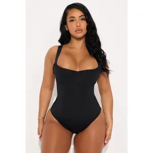 Delvina Snatched Sculpting Lace Up Corset 1 Piece Swimsuit - Black