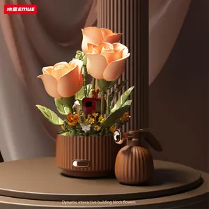 flash card Dynamic Building Block Flower Electric Assembly Rose Bouquet Fairy Atmosphere High-end Decoration For Girl Handmade Wedding Gift