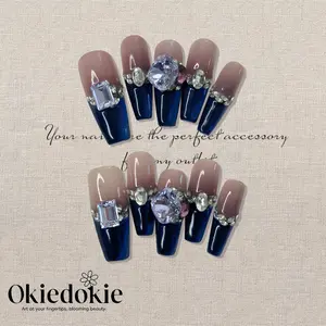 Okiedokie STAR RIVER Collections Blue Cat-Eye Handmade Press-On Nails 10PCS with Dazzling Diamonds for Glamorous Look