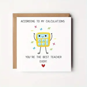 Thank You Card for Math Teacher, Best English Teacher Ever, Teacher Retirement Card, Cute Calculator Design, Perfect Gift for Educators
