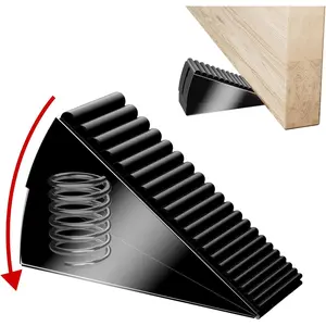 Heavy Duty Metal Door Stop,  Large Adjustable Spring Door Stopper Up to 3 inch Tall, Door Stoppers for Bottom of Door, Stainless Steel Black Rubber Door Wedge for Any Heavy Doors