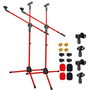 Mic Stand 2Pcs Floor Height Adjustable Tripod Microphone Stands w Telescoping Boom Arm
