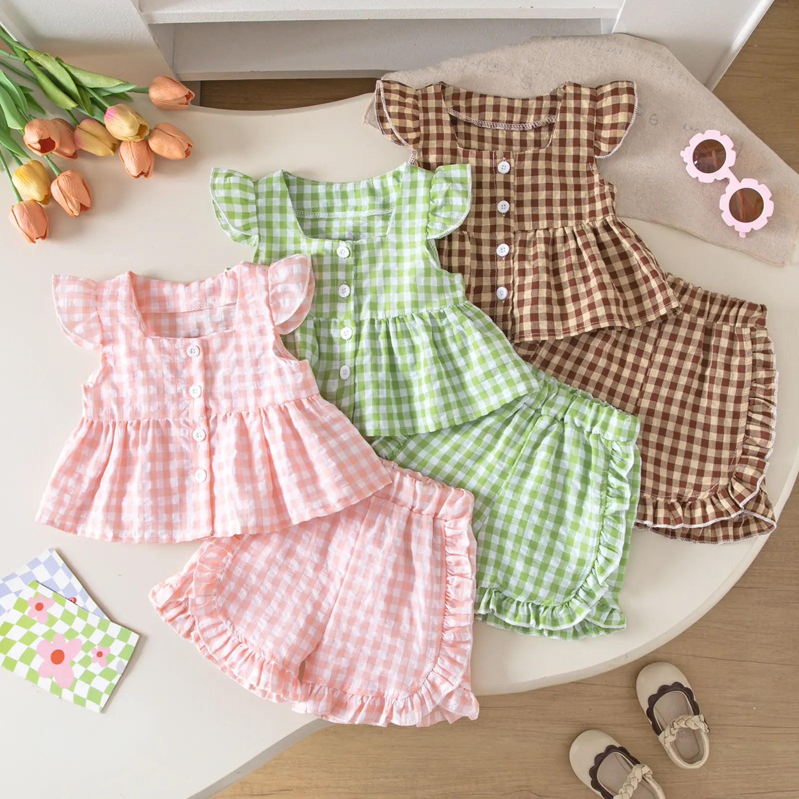 Toddler Baby Girl Summer Clothes Ruffle Sleeveless Shirts Tank Tops Infant Girl Cute Bloomers Shorts Set Outfits