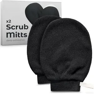 Exfoliating Gloves for Shower - Korean Body Scrub Mitts for Dead Skin, Deep Cleansing, Spray Tan Prep & KP Treatment (2 Pack)