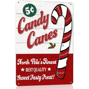 Vintage Christmas Decor Christmas Metal Signs Candy Cane Tin Sign Christmas Decorations Christmas Candy Canes Decoration Retro Christmas Wall Signs For Home Decor Christmas Sign 8x12 Inches