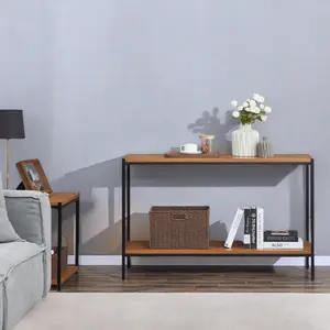 Caffoz Brooklyn Series Wood Console Table with Storage Shelf - Farmhouse Oak Brown Hallway Sofa Table with Drawers Rustic Brown Entry Table for Home Decor Mesa de Entrada Ideal for Ikea Style Spaces & Couch Tables