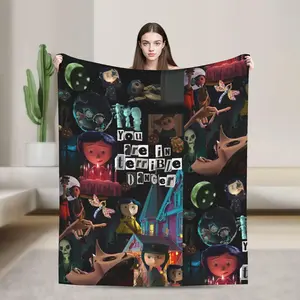 Coraline Animated Movie Throws Blanket Picnic Super Soft kawaii Blanket for Travel Bedding Couch Sofa Bed Blanket Birthday Gift