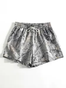 Women's Summer Vintage Tree Branch Print Drawstring Adjustable Shorts, Soft Comfortable Fabric, Casual Daily Commute and Outdoor Wear