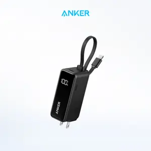 Anker 3-in-1 Power Bank, 5,000mAh Portable Charger with Built-In Cable and Foldable Plug, 30W Battery Pack, For iPhone 15 Series, MacBook, and More