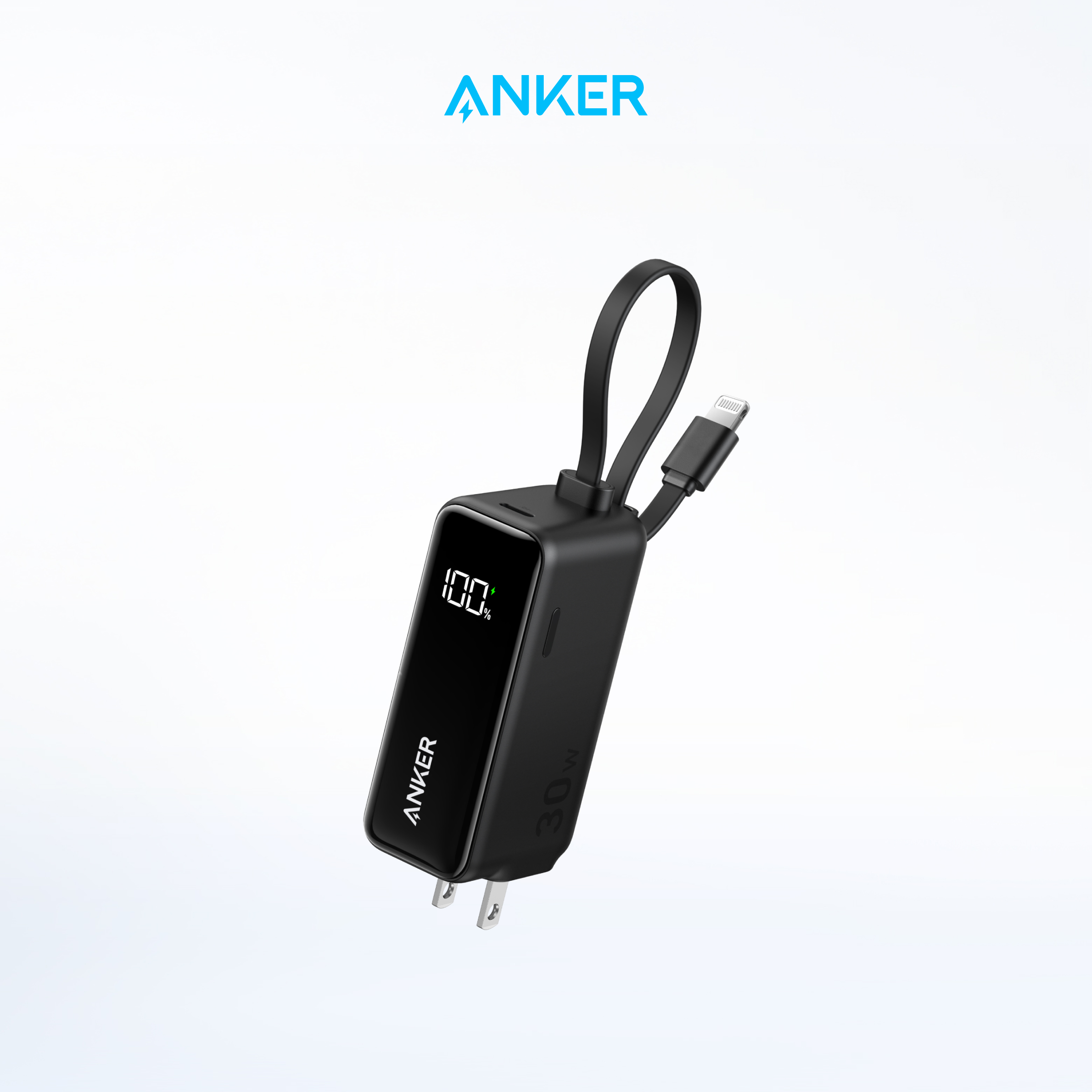 Anker 3-in-1 Power Bank, 5,000mAh Portable Charger with Built-In Cable and Foldable Plug, 30W Battery Pack, For iPhone 15 Series, MacBook, and More