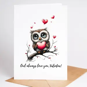 Funny Owl Valentine’s or Anniversary Card | Owl Always Love You