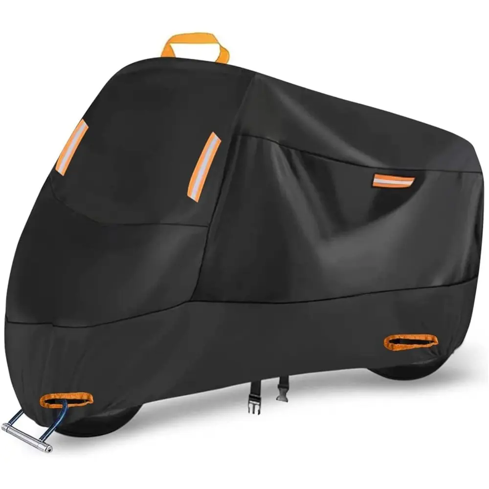 XXL 300D Heavy-Duty Motorcycle Cover - Motorcycle Accessories, All-Season Waterproof Outdoor Protection, 4 Reflective Tapes, Lock-Holes, Fits Up to 86" (86"x37"x50") for Yamaha, Honda, Harley, Suzuki