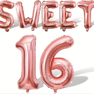 Sweet 16th Birthday Party Decorations, Rose Gold Balloon Set, Letter Balloons, 30 Inch Number 16 Balloons, Perfect for Birthdays & Anniversaries