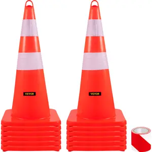VEVOR Safety Cones, TikTokShopBlackFriday, 12 x 28\" Traffic Cones, PVC Orange Construction Cones, 2 Reflective Collars Traffic Cones with Weighted Base and Hand-Held Ring Used for Traffic Control, Driveway Road Parking