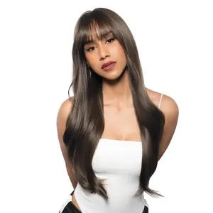 23-Inch Solid Dark Ash Brown Wavy Synthetic Wig | 【Free-part Hard Front】【Heat Resistant】【Cap Included】 | FSGA
