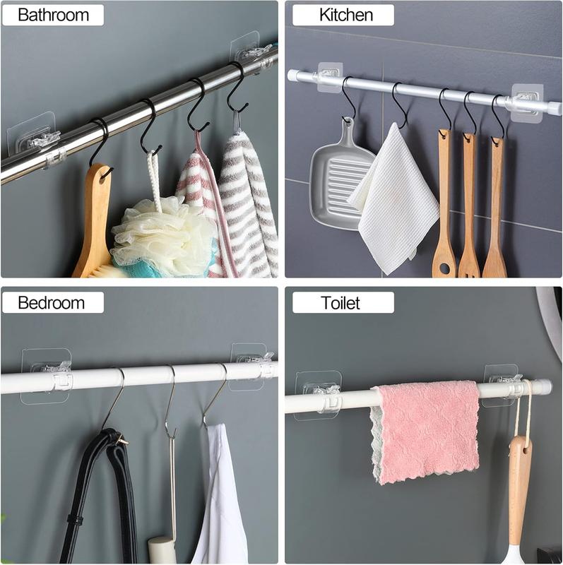 2026 Upgraded 8Pcs No-Drill Self-Adhesive Curtain Rod Set - Adjustable Brackets & Hangers for Bathroom, Kitchen, Home & Hotel