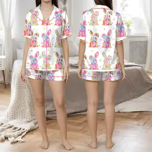 Women’s Happy Easter Coquette Girly Bunny Long & Short Sleeve Latin Pajama Set