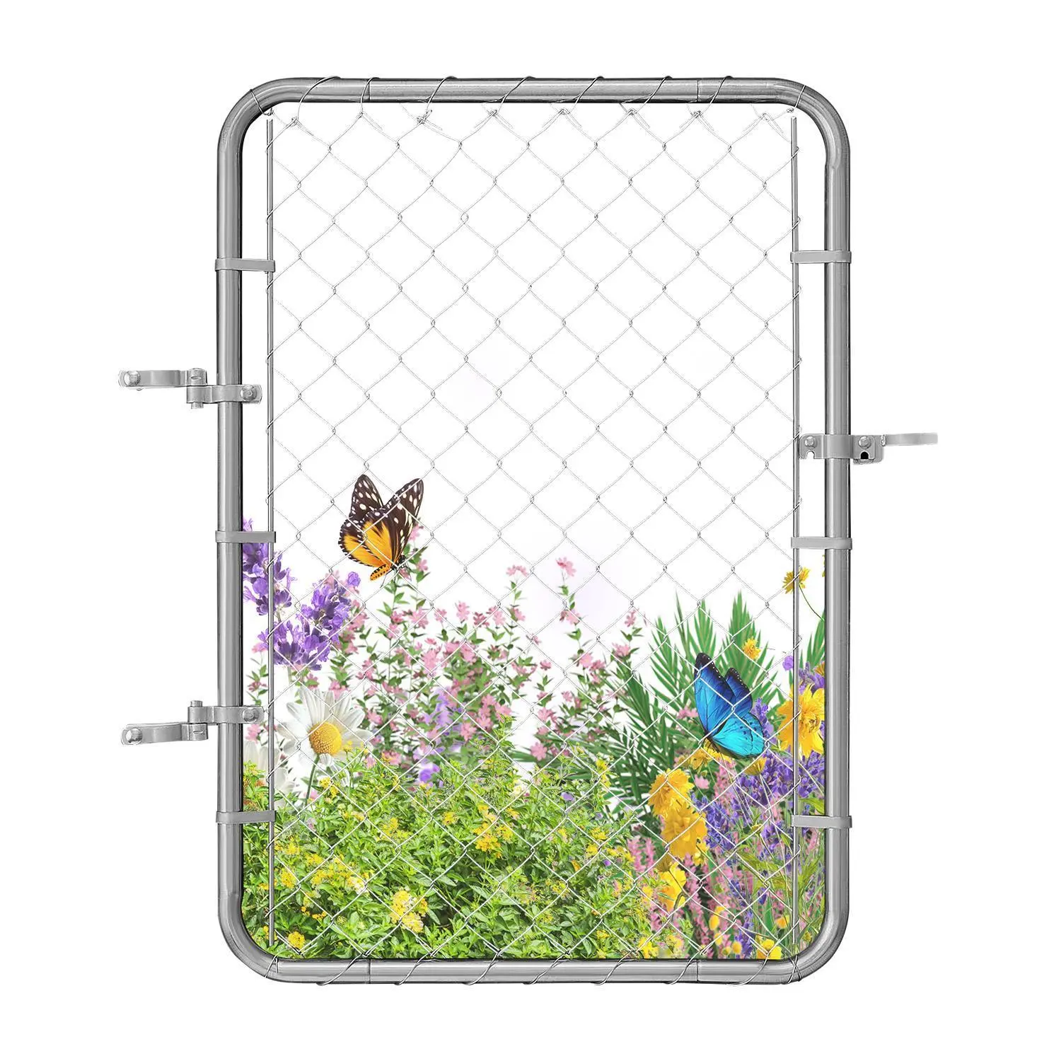 VEVOR Galvanized Chain Link Fence Gate, 32x46 in Adjustable Panel, Fits 2-6 ft (W)x4 ft (H) Outdoor Garden Gate Access Opening, Rust-Resistant, Farm Posts Not Included