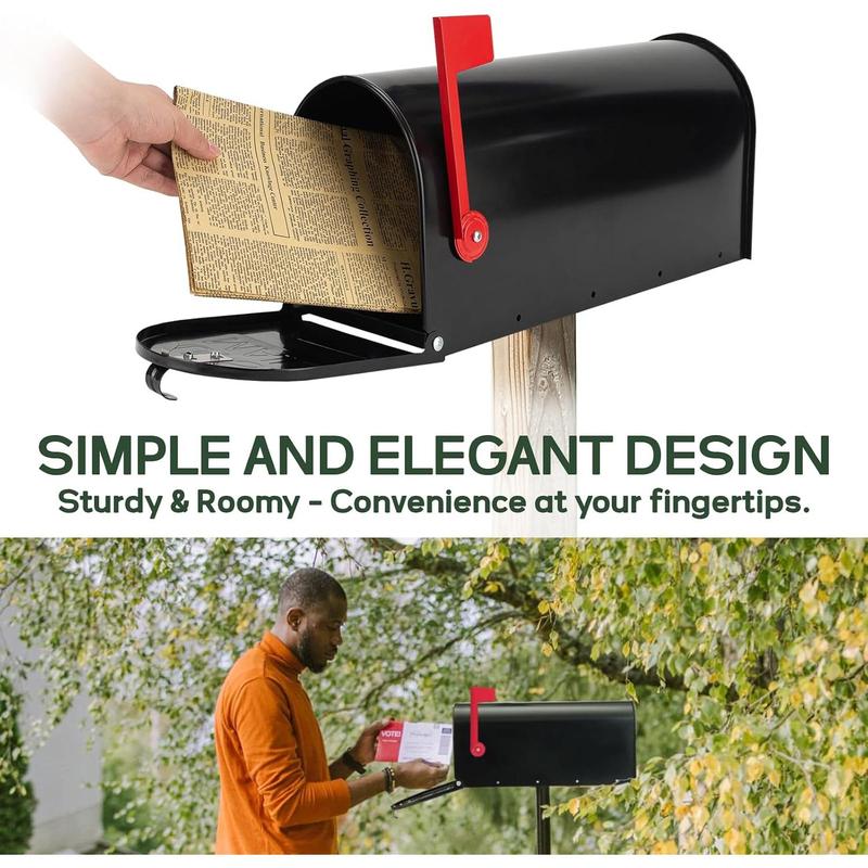 Black Metal Mailboxes for Outside Post Mount, Standard Mail Box, Galvanized Steel Heavy Duty Mailbox, Medium Capacity, 19 x 8.7 x 6.7 inches sturdy plant stand jewelry display
