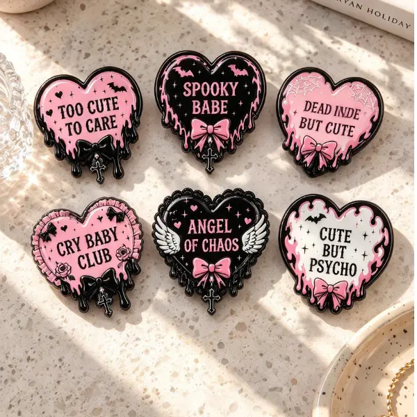 Gothic Pink Heart Quote MagSafe Phone Grip Collection, Cute Pastel Goth Heart & Bow PopSocket Set, Aesthetic Spooky Creepy Cute Phone Accessory
