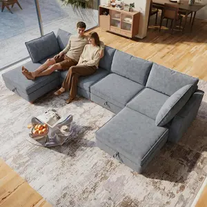 4-8 Seat Modular Sectional Sofa with Storage, Sturdy Solid Wood Structure, Modular Sectional Sofa Cloud Couch Washable, Spacious Couches for Living Room, Apartment, Loft, Grey