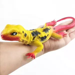 10" Fake Lizard Rubber That Looks Real Durable Garden Realistic Scary Gag Prop Toy Yellow with Red Accents
