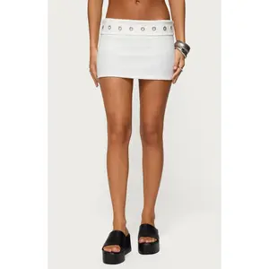 Edikted Women's Havana Grommet Ribbed Foldover Mini Skort - Multicolor