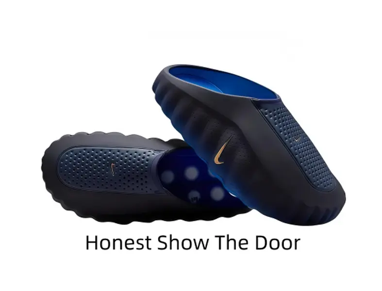 Black Outer Blue Lining Slip-On Slide Sandals Breathable Perforated Surface Massage Dot Insole Quick Dry Water Slippers