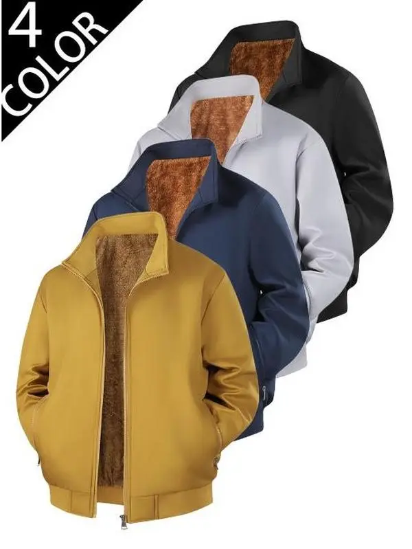 2026 Hot-Sell Menswear Plain Long-Sleeve Ultra Warm Fleece-Lined Jacket for Men, Thick Thermal Windproof Loose Outer Coat, Stylish All-Match Zip-Up Insulated Top, Soft Anti-Freezing Lush Lining Winter Essential, Viral Cross-Border Outdoor Wear, S