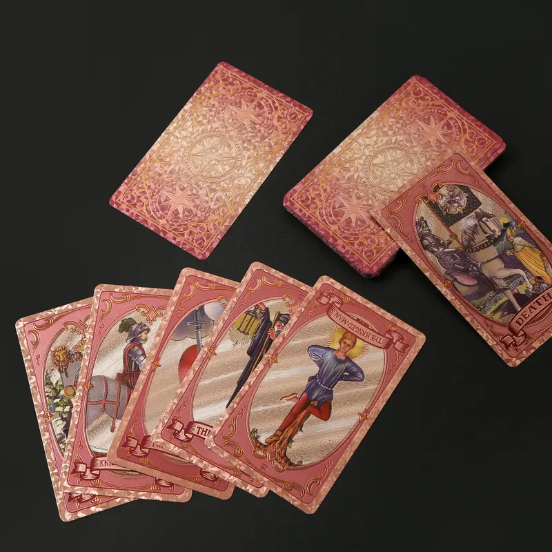SDIK&SSIK Gradient Pink Premium Tarot Cards Game Set - Gold Foil Color-Shifting, Waterproof, Durable for Longevity, Beginner-Friendly, Unisex, All Ages, Complete with Guidebook, Luxury Box Gift for Cards Games Enthusiasts