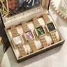 Unisex Gold Tone Quartz Wristwatch – Square Alloy Case, Multi-Color, Stylish Gift for Parents & Girlfriends