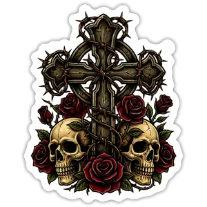 Cross Skull Roses Sticker