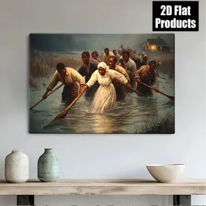 2D Flat, Harriet Tubman Underground Railroad - African American History Canvas Print with Wooden Frame, Vintage Suitable for Living Room, Bedroom, Office Decor - Civil Rights Decoration, Historical Painting of Iconic Freedom Leader, 2D Flat