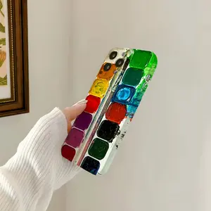 Unique Creative Design Color Palette for iPhone 17 16 15 14 13 Pro Max/Pro Plus TI Watercolor Pigments paired with trendy pattern designs Ultra-thin shockproof TPU protective edge phone case cover Fun and distinctive multi-color trendy phone case