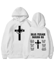 Christian Cross Hoodie Sweatshirt, Bible Verse Inspirational Clothing, Faith Apparel, Religious Belief Trendy Top, Casual Fitted Style, Graphic Print Hoodie