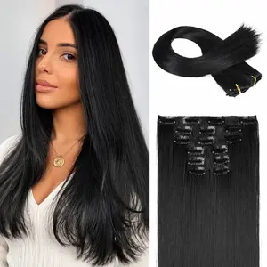 6PC Clip in Hair Extensions 24" Straight Long Extensions for Women Synthetic Hairpiece (Black) instant length