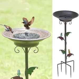 31”H Solar Bird Bath with Metal Stake, Metal Bird Bath Bubbler, Bird Baths for Outdoors with Solar Fountain for Outdoors Garden Yard Decor