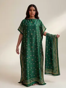 Boho Paisley Wrap Dress Matching Set, Long Robe Shawl Skirt + Headscarf Scarf Hairband, Women Beach Sun Protection Satin Silk