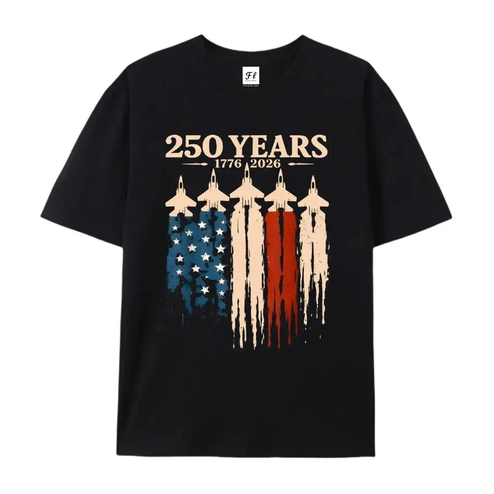 Women's Patriotic American Graphic T-Shirt, 250th Anniversary USA Airplane Flag Print, Shortleeve Round Neck Classic Casual Streetwear, Soft Cotton Breathable Relaxed Fit Vintage Independence Day Top