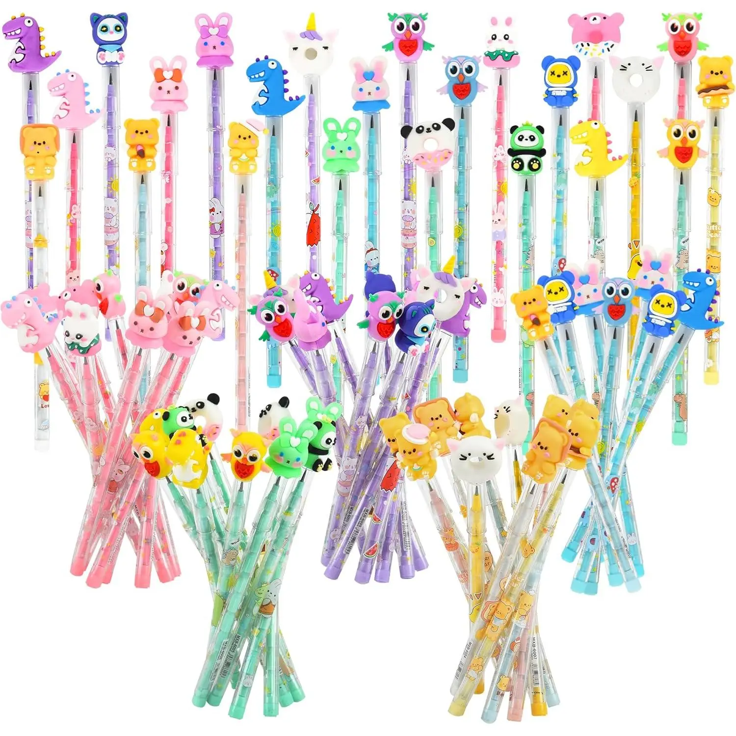 48 count Cute Stackable Pencils For  Stacking Cartoon Pencils Translucent Multi Point Push Fun Pencils.