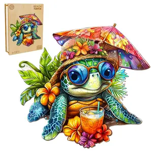 Beach Turtle Wooden Jigsaw Puzzle for Adults and Kids Unique Shape Animal Wood Puzzles Challenging Puzzle, Family Game Creative Gifts，Laser-Cut Durable HDF Wood Puzzle