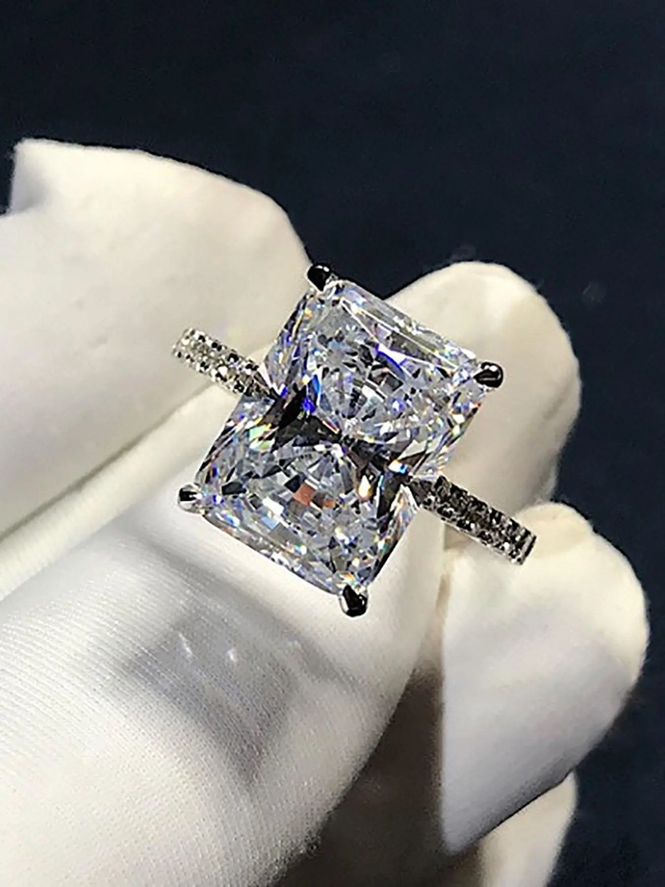 Elegant Artificial Gemstone Decor Ring, Simple Design Rhinestone Decor Ring, Fashion Accessories for Women, Emerald Cut Solitaire Ring, Beautiful Rings