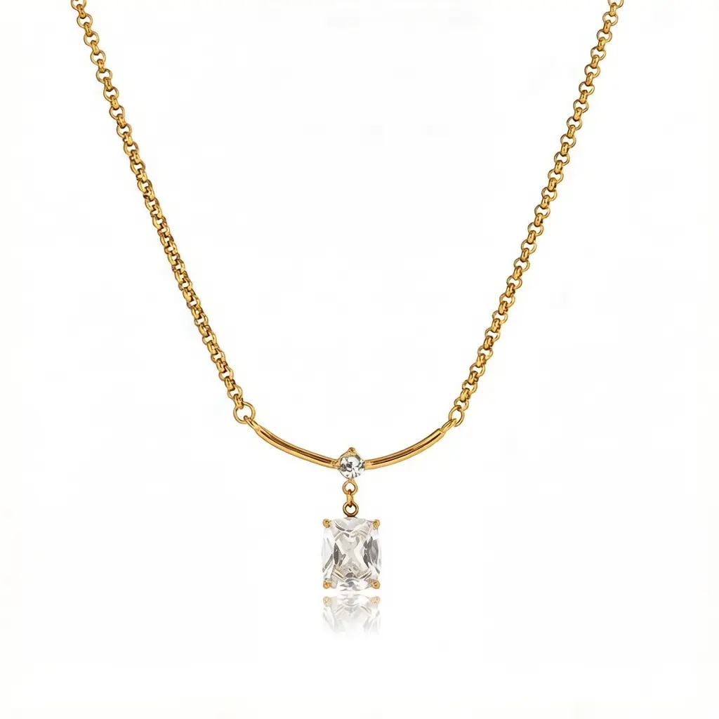 Rexviao Pendant Necklace for Women, Gold Plated Solitaire with High-Brilliance Cubic Zirconia, Hypoallergenic Daily Jewelry, Anniversary Gift for Best Friends, 40+5cm, Golden, Casual, Female, Long-Lasting Color Retention
