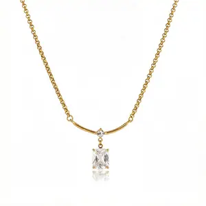 Rexviao 18K Gold-Plated Cubic Zirconia Pendant Necklace — An Elegant Clavicle Chain for Everyday Casual Wear/ The Perfect Jewelry Gift for a Best Friend or Anniversary